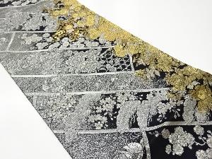 リサイクル　菊・梅・椿・花鳥模様織出し袋帯